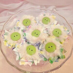 7pc Pastel Fluff Fabric Pinwheel Flower Set, Colorful Pastels with Pink Fluff